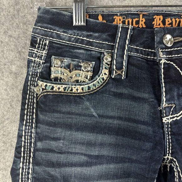 Rock Revival Meri Crop Jeans Womens 22 Dark Wash Faux Flap Embroidered Western - Picture 6 of 16